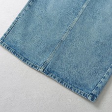 Single button high waisted loose denim skirt
