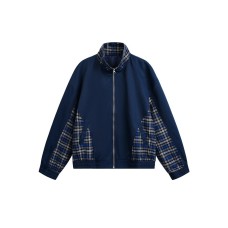 Patchwork Plaid Cargo Jacket Men's Stand Collar Casual Outerwear