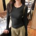 Slimming Bone-Style Top for Women, Black, Long Sleeve