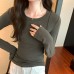 Slimming Bone-Style Top for Women, Black, Long Sleeve