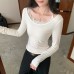 Pure Desire White Lace Trim False Two-Piece Basic T-Shirt Pure Desire White Lace Trim False Two-Piece Basic T-Shirt