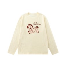 Round Neck Long Sleeve Striped T-Shirt Women's Horse Year Limited Print Top 