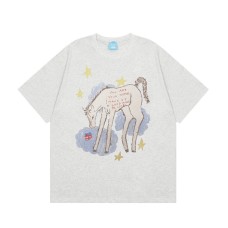 Cute Pony Print Short Sleeve T-Shirt Casual Basic Cotton Round Neck 