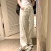 White High-Waisted Straight Leg Jeans for Women, Bear Print, Flowy Wide Leg, Casual, Slimming, Long Pants