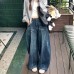 Retro Washed Knife-Edge High Street Wide Leg Jeans for Women, Loose Fit, Tummy Concealing, Slimming Straight Leg, Floor-Length Pants
