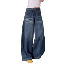 Street Style Washed Wide-Leg Denim Pants for WomenSlimming Straight Leg Floor-Length Trousers Street Style Washed Wide-Leg Denim Pants for WomenSlimming Straight Leg Floor-Length Trousers