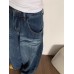 Street Style Washed Wide-Leg Denim Pants for WomenSlimming Straight Leg Floor-Length Trousers
