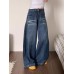 Street Style Washed Wide-Leg Denim Pants for WomenSlimming Straight Leg Floor-Length Trousers