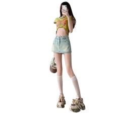 Denim Skirt Women's High-Waisted A-Line Bodycon Short Skirt for Petite Figures