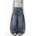 Washed Deconstructed Knife-Edge Denim Pants for Women Loose Fit with Three-Stripe Pattern Patchwork Wide-Leg Floor-Length Pants, Cotton