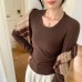Chic Unique U-Neck Long Sleeve Basic Tee for Women