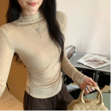 Elegant Simple Lyocell Tencel Wool Blend Semi-High Neck Long Sleeve Elegant Simple Lyocell Tencel Wool Blend Semi-High Neck Long Sleeve