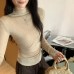 Elegant Simple Lyocell Tencel Wool Blend Semi-High Neck Long Sleeve