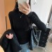 Elegant Simple Lyocell Tencel Wool Blend Semi-High Neck Long Sleeve
