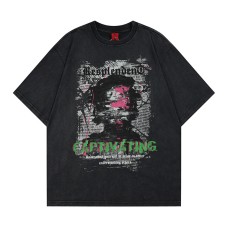 Fuzzy printed distressed short sleeves