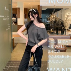Sexy One-Shoulder Off-Shoulder Fitted White Short Sleeve T-Shirt Sexy One-Shoulder Off-Shoulder Fitted White Short Sleeve T-Shirt
