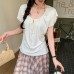 U-Neck Tie-Up Loose Lazy Relaxed Fit Short Sleeve T-Shirt