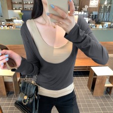 Strapless Tank Top with Mock Two-Piece Design Strapless Tank Top with Mock Two-Piece Design
