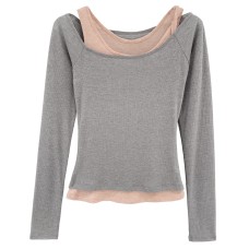 Irregular Color-blocked Mock Two-piece Slimming Basic Tee