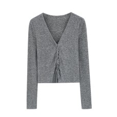 Style Wavy Button V-Neck Slim Knit Top for Women