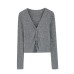 Style Wavy Button V-Neck Slim Knit Top for Women