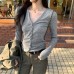 Style Wavy Button V-Neck Slim Knit Top for Women