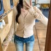 Style Wavy Button V-Neck Slim Knit Top for Women