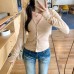 Style Wavy Button V-Neck Slim Knit Top for Women