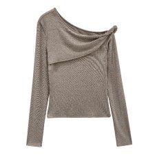 Pure Purple Asymmetrical Off-Shoulder Long Sleeve Inner Layer Top Pure Purple Asymmetrical Off-Shoulder Long Sleeve Inner Layer Top