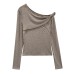 Pure Purple Asymmetrical Off-Shoulder Long Sleeve Inner Layer Top