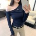 Pure Purple Asymmetrical Off-Shoulder Long Sleeve Inner Layer Top