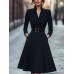 Solid color waist cinched V-neck long sleeved dress with large swing