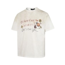 Hand drawn letter printing, spray dyeing, dirty short sleeves