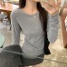 Design Sense Lace Splicing Round Neck Long Sleeve T-Shirt Design Sense Lace Splicing Round Neck Long Sleeve T-Shirt