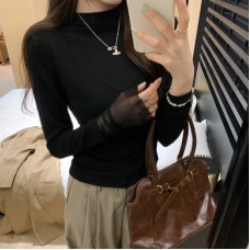 Seductive Mesh Spliced Round Neck Long Sleeve T-Shirt Seductive Mesh Spliced Round Neck Long Sleeve T-Shirt