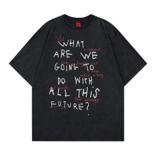 Graffiti letter printing for vintage cotton short sleeves