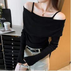 Neckline Sleeveless Knit Top with Long Sleeve Layered Design