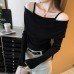 Neckline Sleeveless Knit Top with Long Sleeve Layered Design