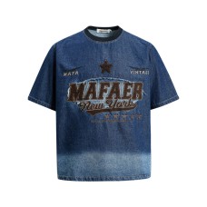 Embroidered lettering denim short sleeved fabric Embroidered lettering denim short sleeved fabric