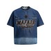 Embroidered lettering denim short sleeved fabric