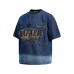 Embroidered lettering denim short sleeved fabric