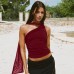 Fashion spicy girl women's leopard print off-shoulder sleeveless ribbon short fitted crop top