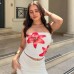 Women's Summer New ArrivalGirl Style Strapless One-Shoulder Printed Ultra-Short Crop Top with Exposed Belly Design