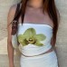 Women's Summer New ArrivalGirl Style Strapless One-Shoulder Printed Ultra-Short Crop Top with Exposed Belly Design