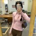 Chic Bow Tie Slim Fit Long Sleeve Knit T-Shirt