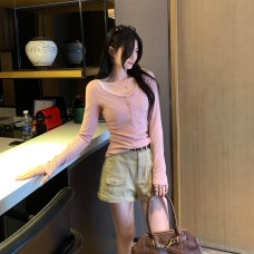 Elegant Soft Pink Henley T-Shirt for Women Elegant Soft Pink Henley T-Shirt for Women