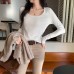Gray Square Neck Long Sleeve T-Shirt 