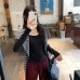 Gray Square Neck Long Sleeve T-Shirt 
