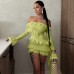 Fashionable Strapless One-Shoulder Ruffle Flare Sleeve Ribbon Dress