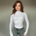 Fashionable Solid Color Slim Fit Pleated High Neck Long Sleeve Top for Women